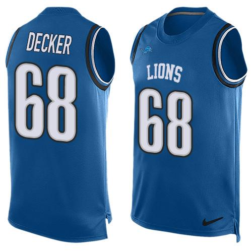 Nike Lions #68 Taylor Decker Blue Team Color Men's Stitched NFL Limited Tank Top Jersey - Click Image to Close